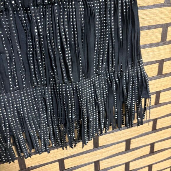 Kiwi Black Fringe Stud Belted Skirt Size Small - Picture 5 of 8